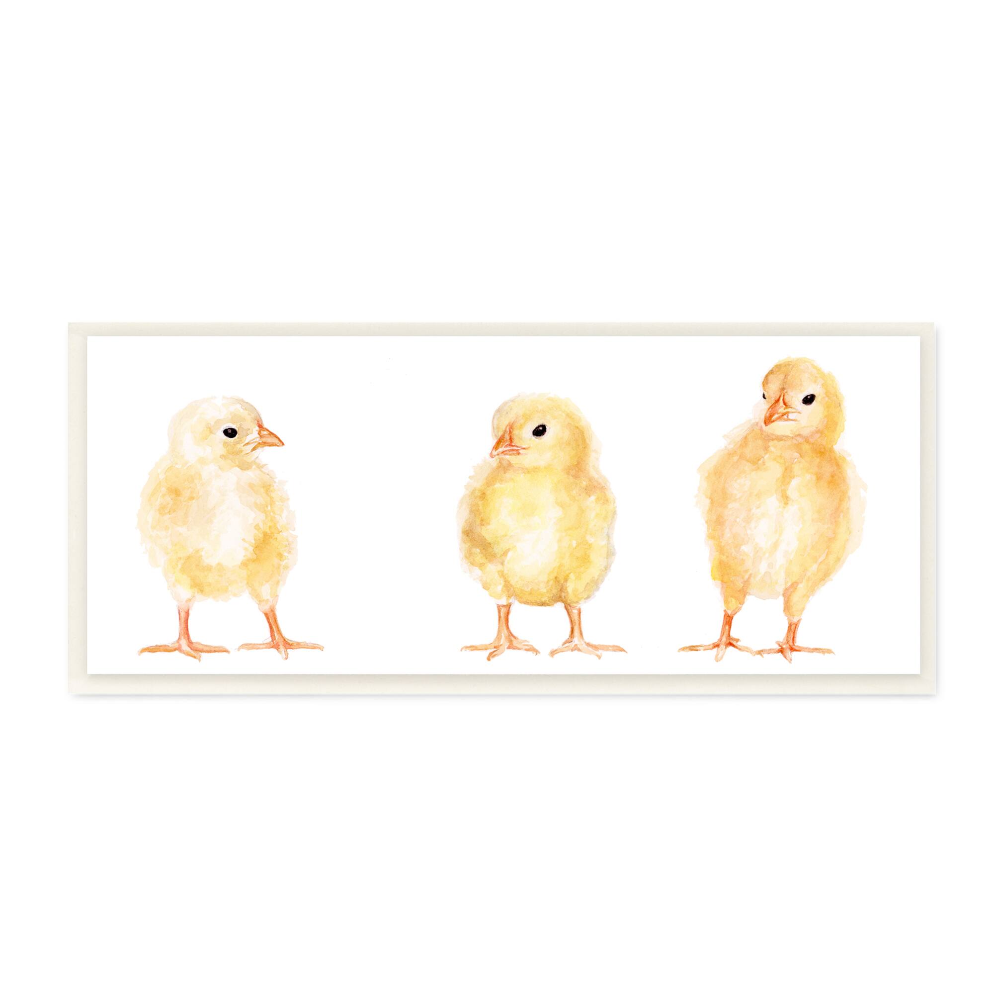 Stupell Industries Baby Chick Trio Watercolor Portrait Kids' Wild Animals,7" x 17"